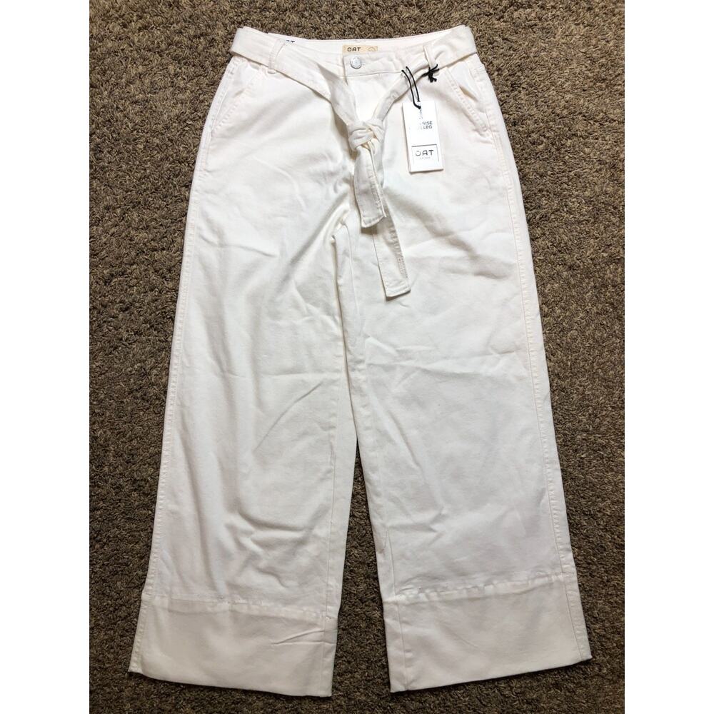 OAT New York White Stretch Denim High Waisted Wide Leg Jeans with Belt Sz 2/26